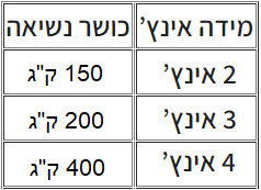 טבלת מידות 